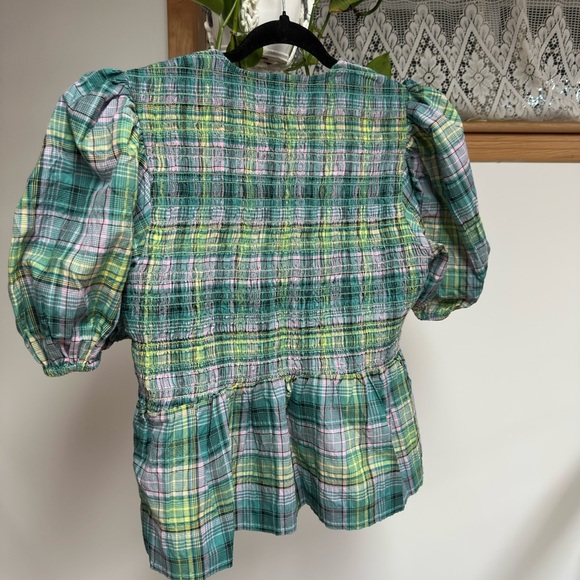 GANNI Blue Shirring Blouse - Size EU 42 (equivalent of US 10) - Picture 4 of 6